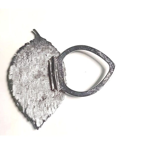Vintage Signed LIEBA Made In USA Scarf Dress Clip Silver Tone Leaf Jewelry - Picture 5 of 6